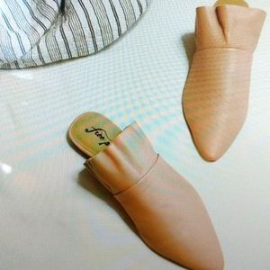 Free People Pink Sienna Leather Ruffle Mules